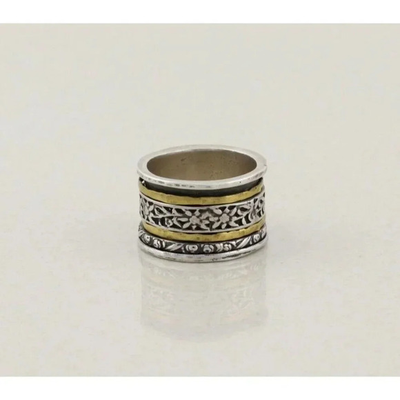 Sterling Silver & Brass Flower Spinner Ring Thick Band Cigar Ring Silpada Size 8 - Picture 7 of 7